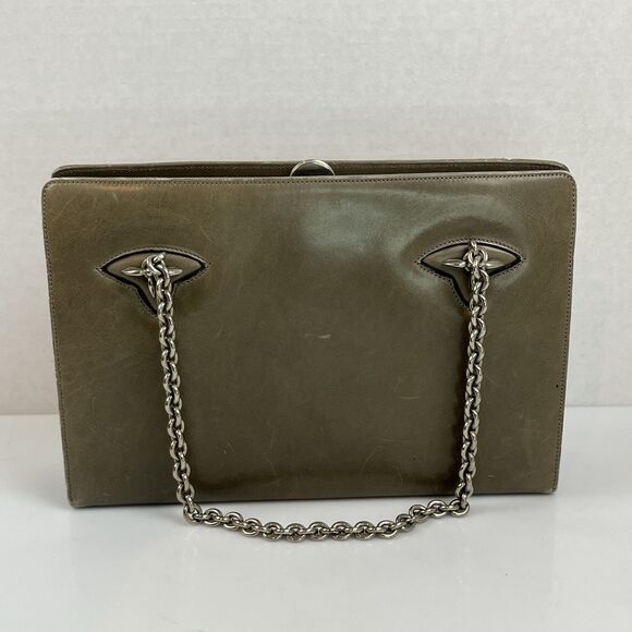 Gucci Handbags - 1960's VTG Gucci Gray Leather Purse/Handbag Chain Handle w/ Knight Zipper Pull